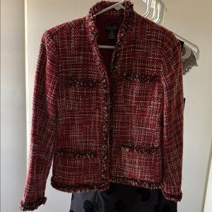 Rafaella Red Tweed Fringe Jacket, 10P